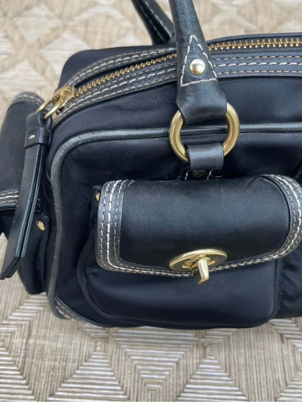 Vtg COACH Y2K Legacy Turnlock Blk Leather & Nylon Mini Boston Satchel Bag 4452